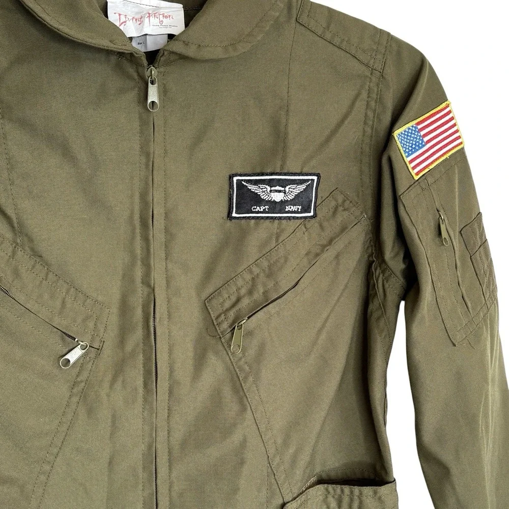 Navy Captain Fighter Pilot Jumpsuit Halloween Costume Kids Large Top Gun Green